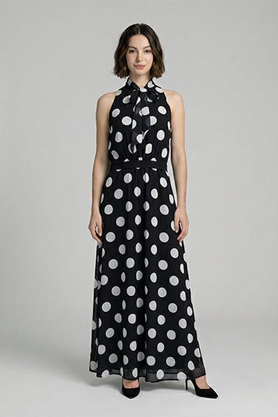 Corte dei Gonzaga Abito Lungo a Pois con Scollo all'Americana - Falcone Abbigliamento