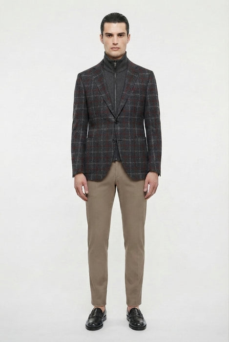 Lubiam Giacca Uomo in Cashmere, Lana e Cotone con Pettorina Staccabile