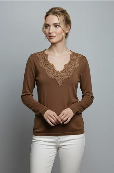 Corte dei Gonzaga Donna Maglia Scollo a V con Pizzo