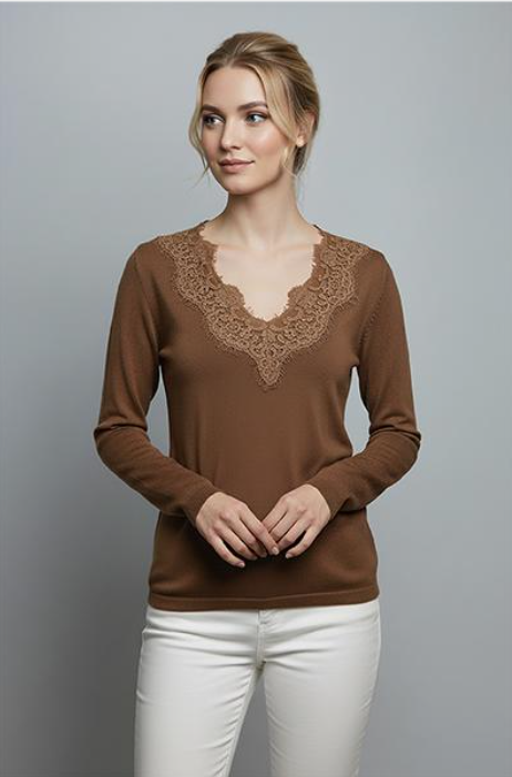 Corte dei Gonzaga Donna Maglia Scollo a V con Pizzo - Falcone Abbigliamento