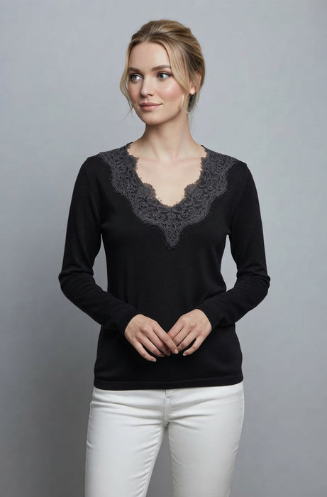 Corte dei Gonzaga Donna Maglia Scollo a V con Pizzo