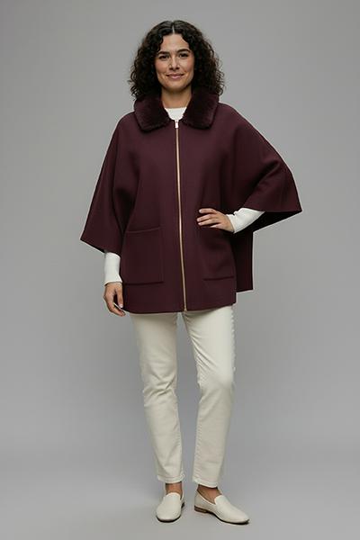 Corte dei Gonzaga Donna Poncho in Maglia con Cappuccio e Pelliccia con Vestibilità Calibrata
