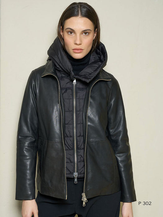 Talenti Donna Giubbino in Vera Pelle con Pettorina Staccabile e Cappuccio