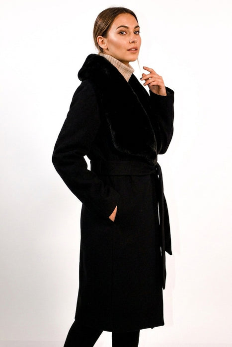 Grigiombra Cappotto Donna in 100% Lana Vergine ed Eco Pelliccia