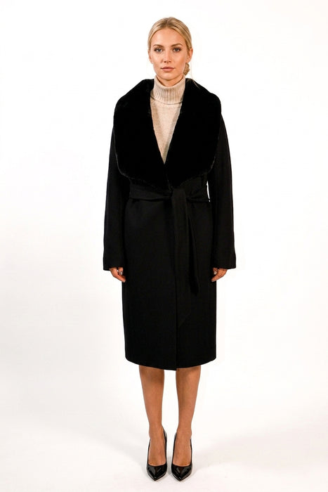 Grigiombra Cappotto Donna in 100% Lana Vergine ed Eco Pelliccia
